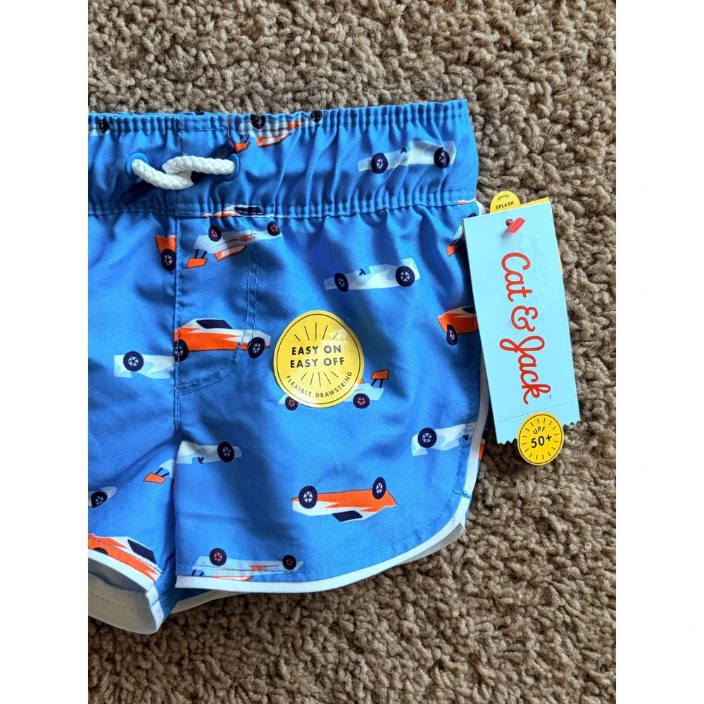 Cat & Jack Blue Racecar Mesh Lined Swim Trunks Shorts Baby Boy 12M NEW NWT - Picture 3 of 8